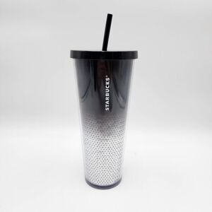Starbucks Tumbler 2019 Snow Silver Glitter Black Lid 24oz Venti Cold Cup w Straw